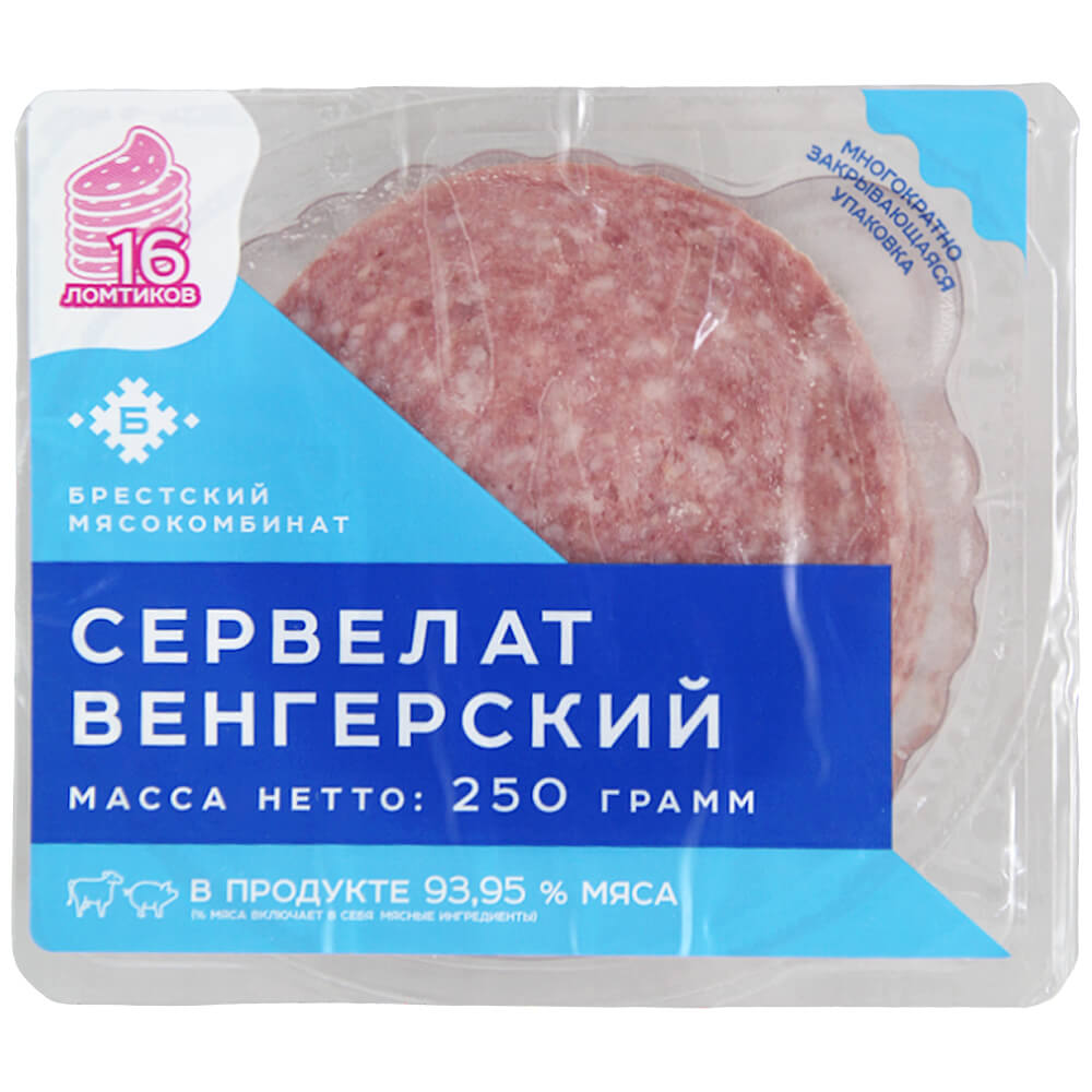 Фото: Колбаса "Сервелат Венгерский" колбасное изделие варено-копченое, 250г