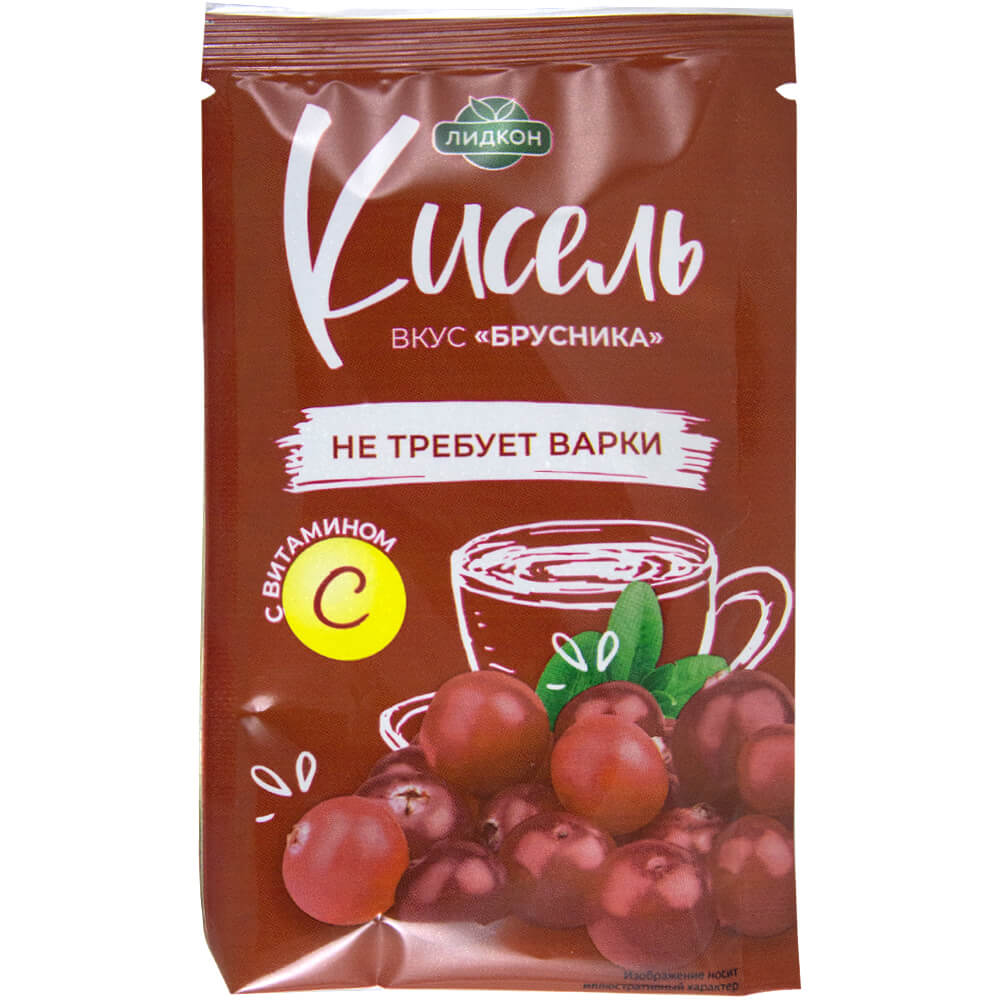Фото: Кисель "Лидкон" со вкусом брусники с витамином С не требующий варки, 25г