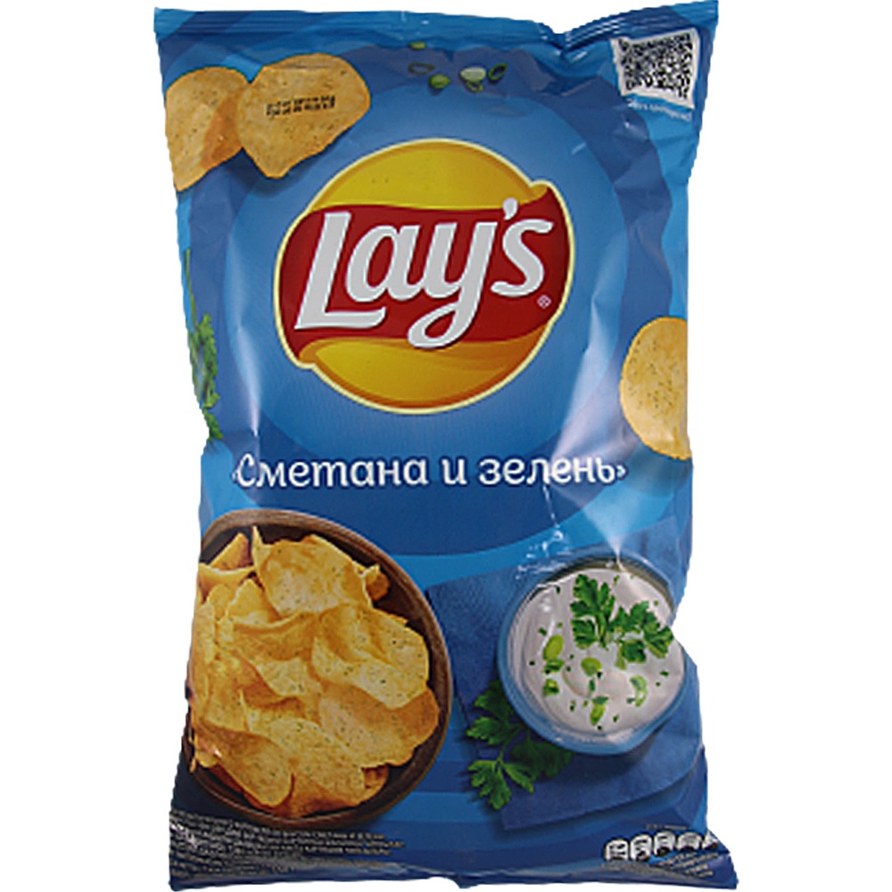 Фото: Чипсы "Lay's" из натурального картофеля со вкусом сметаны и зелени, 140г