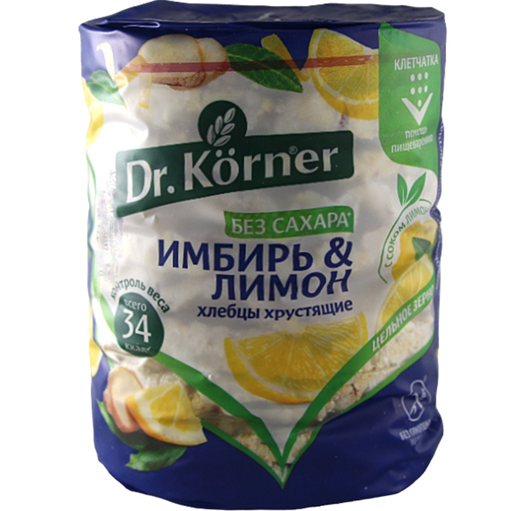 Фото: Хлебцы хрустящие "Dr.Korner" кукурузно-рисовые с имбирем и лимоном, 90г