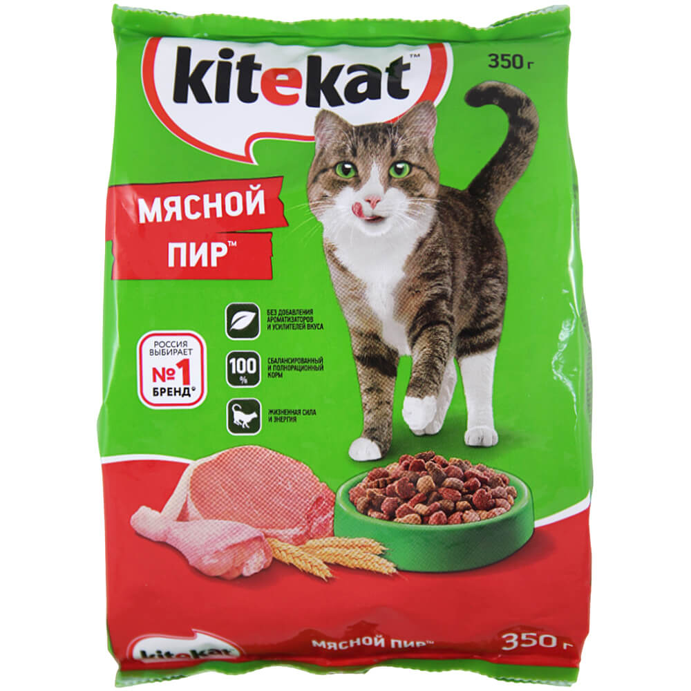 Фото: Корм сухой полнорационный "Kitekat" Мясной пир для взрослых кошек, 350г